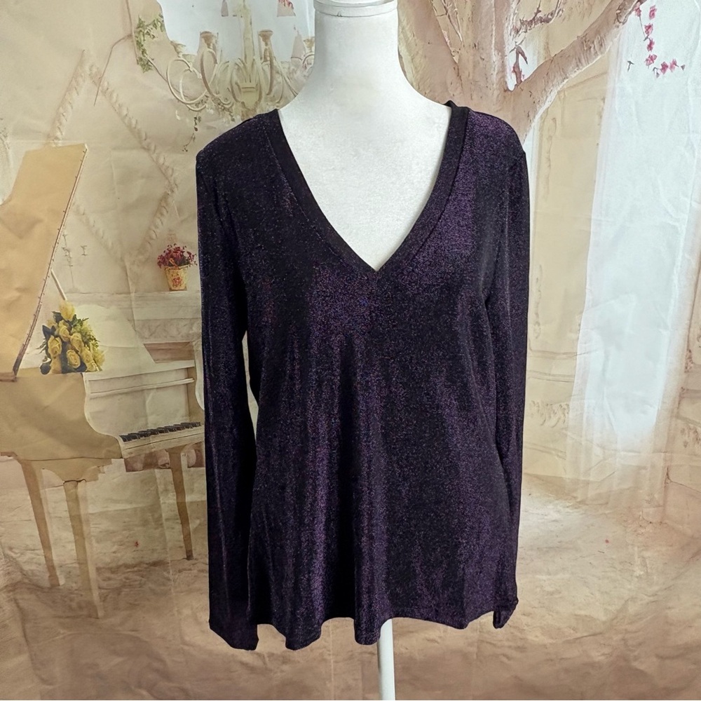 NEW White House Black Market Shimmer Deep Purple Long Sleeve Top - Picture 2 of 10